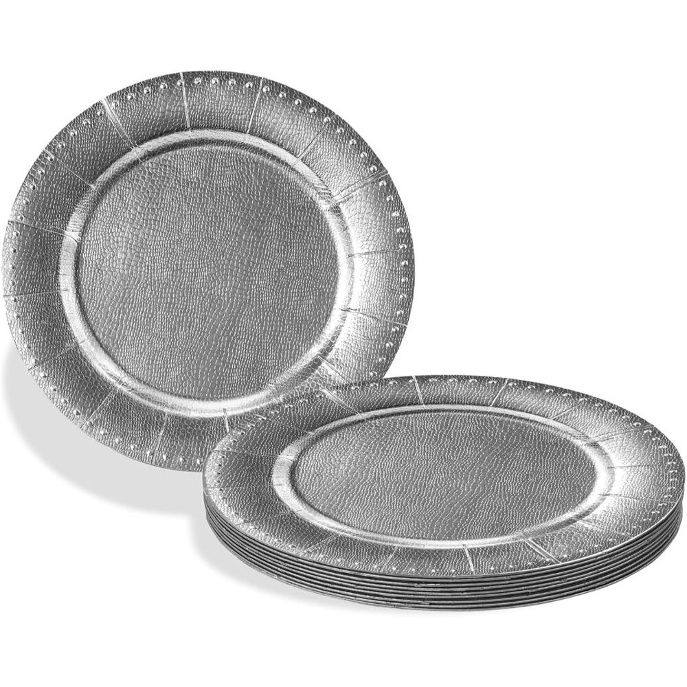 Silver with Beaded Rim Disposable Charger Paper Plates - 13" (Pack of 10)
